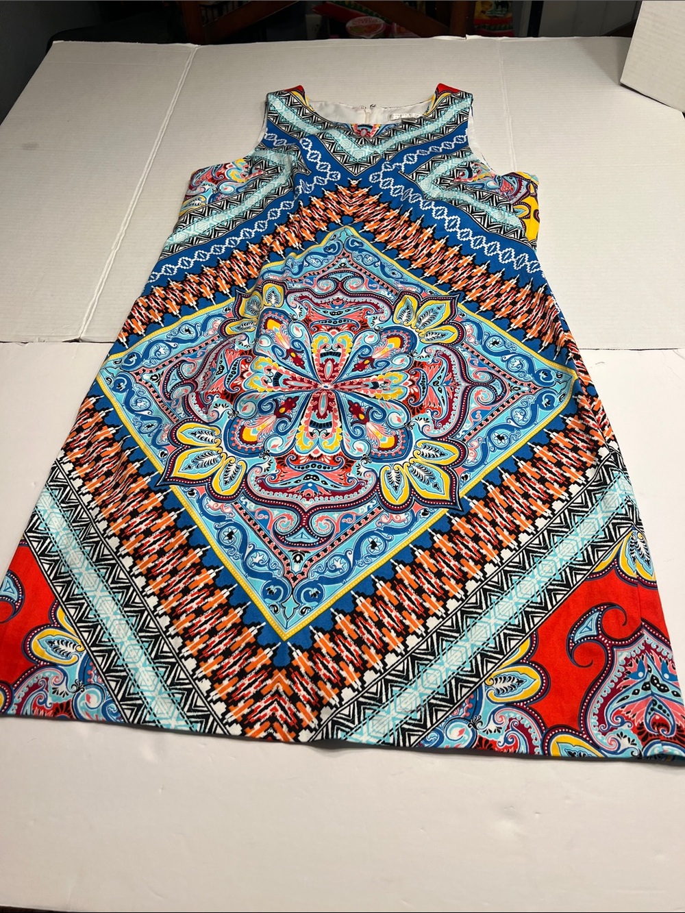 London Style Multicolor Sleeveless Mini Dress - Blue, Red, Yellow